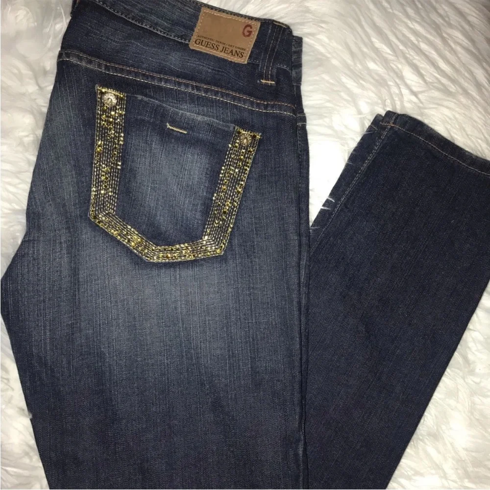 GUESS Women's Denim Jeans with Gold Details - Picture 2 of 2